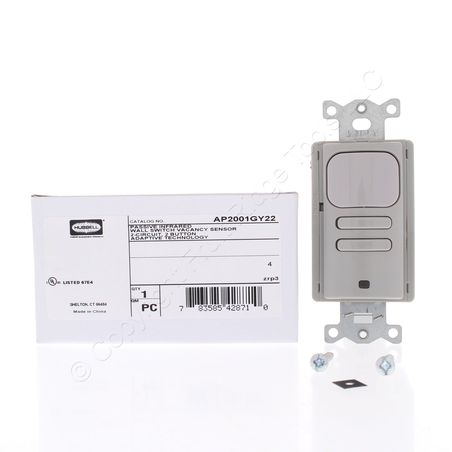 Hubbell AP2001GY22 Gray Vacancy Sensor Switch Adaptive PIR 2-Circuit 120/277V