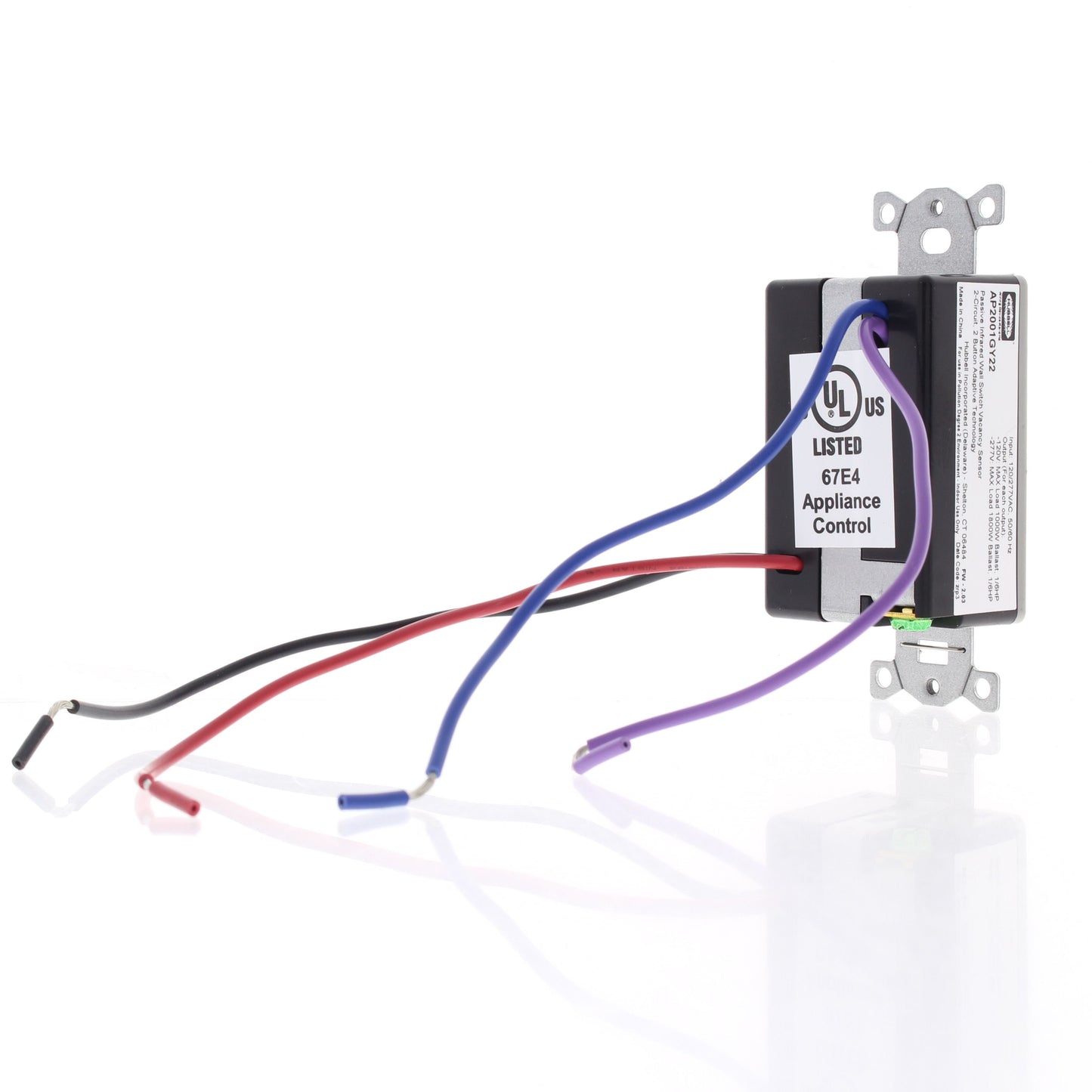 Hubbell AP2001GY22 Gray Vacancy Sensor Switch Adaptive PIR 2-Circuit 120/277V