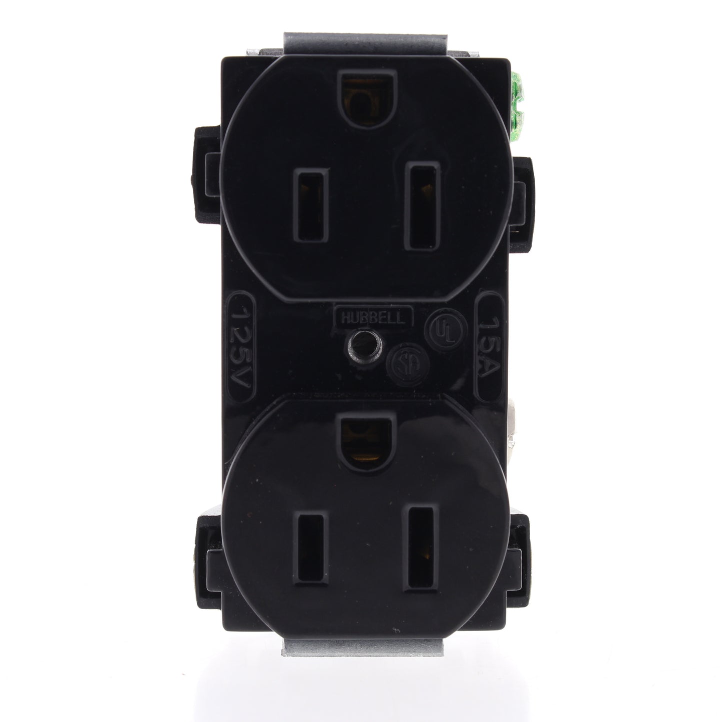 Hubbell BR15BLK Black Commercial Strapless 15A Receptacle Duplex Outlet 125V