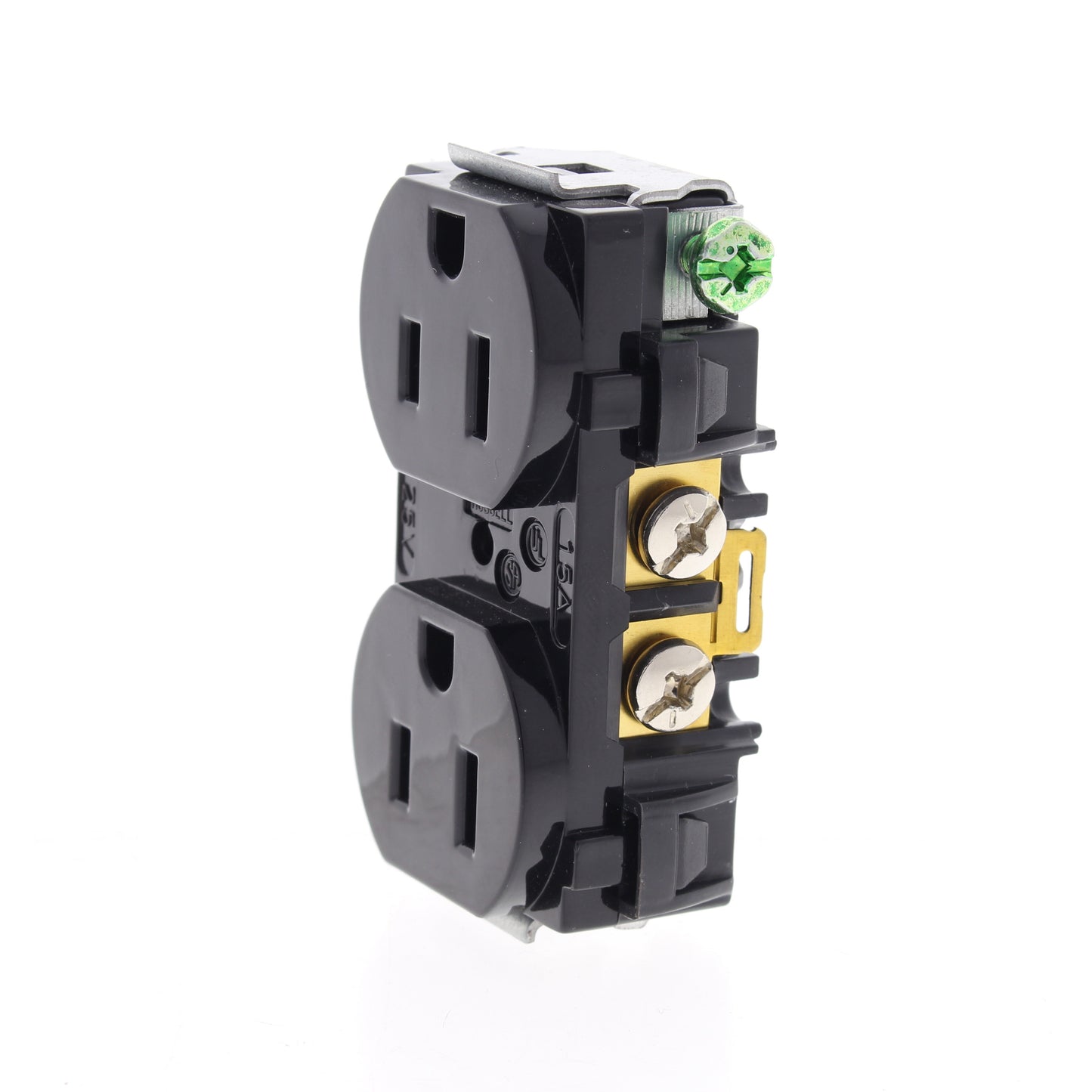 Hubbell BR15BLK Black Commercial Strapless 15A Receptacle Duplex Outlet 125V