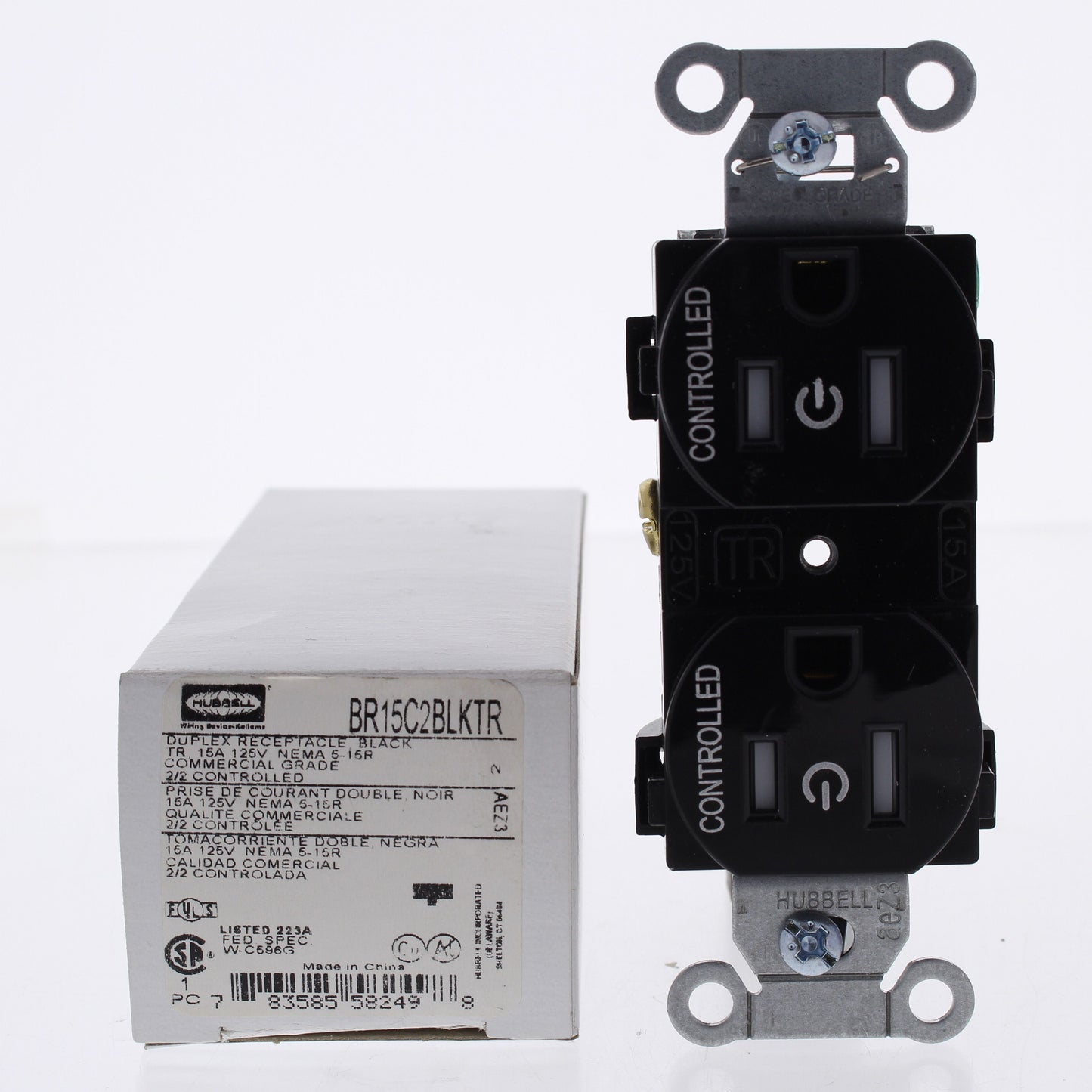 Hubbell BR15C2BLKTR Black Tamper Res Commercial 15A Receptacle 2/2 Controlled