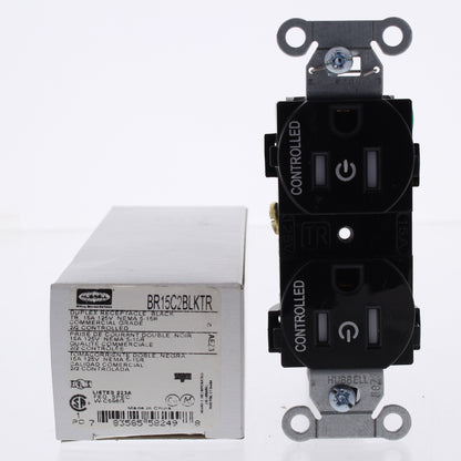 Hubbell BR15C2BLKTR Black Tamper Res Commercial 15A Receptacle 2/2 Controlled
