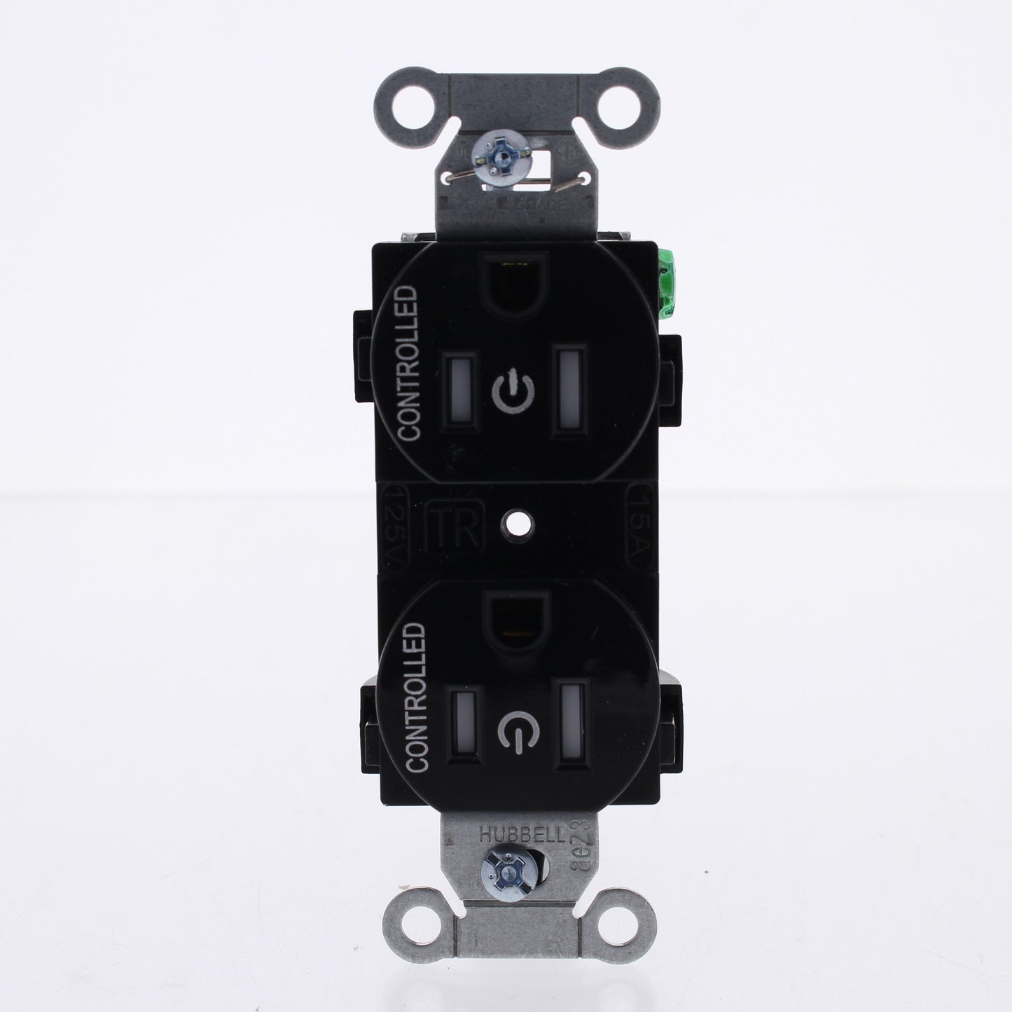 Hubbell BR15C2BLKTR Black Tamper Res Commercial 15A Receptacle 2/2 Controlled