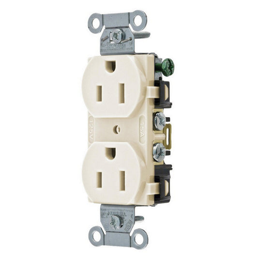 Hubbell Light Almond Duplex Receptacle Outlet Nema 5-15R 15A 125V Bulk BR15LAZ