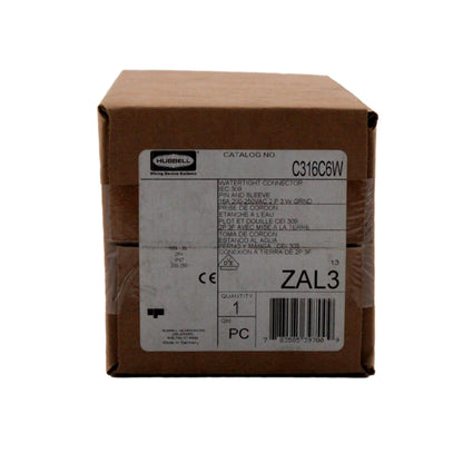 Hubbell C316C6W Watertight Pin & Sleeve Connector Female Plug 16A 200-250V 2P3W