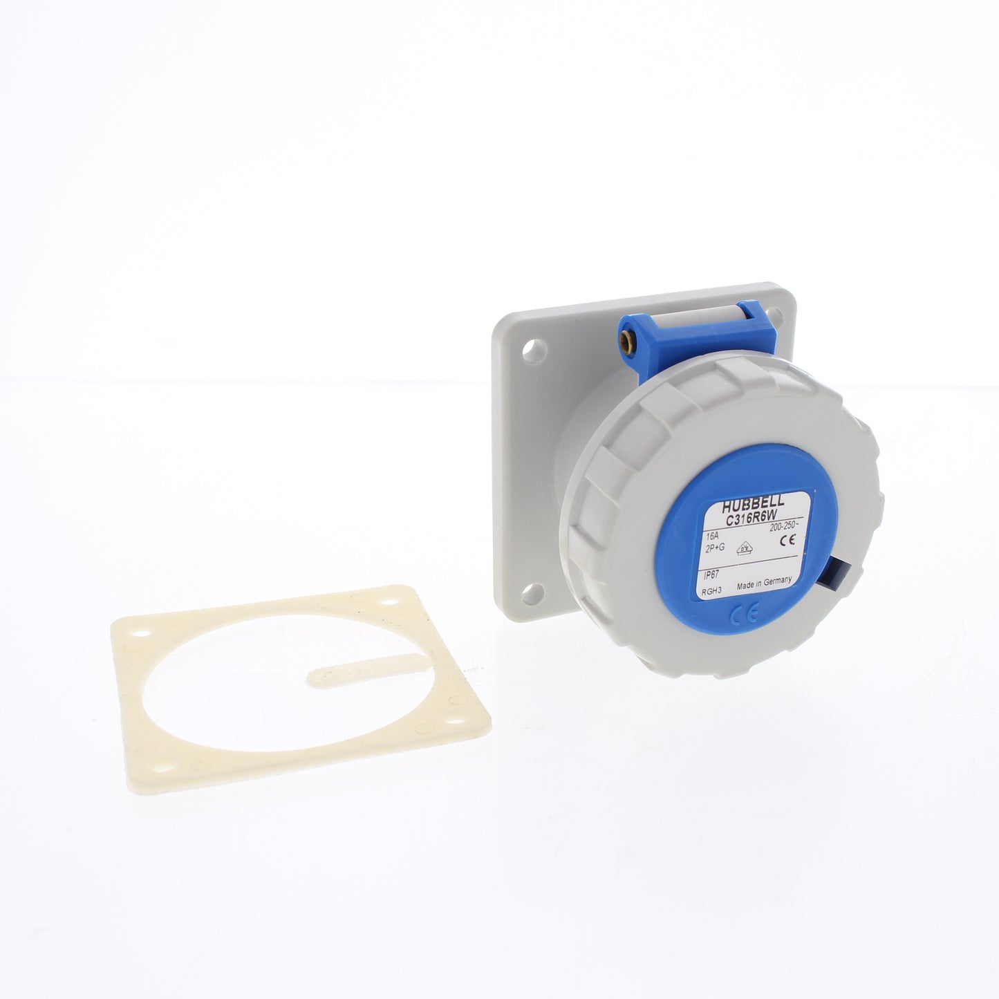 Hubbell C316R6W Watertight IEC Pin & Sleeve Receptacle Outlet 16A 200-250V 2P3W
