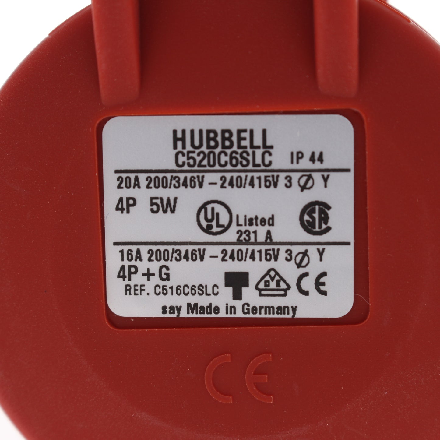 Hubbell Red Pin & Sleeve Connector C-Series LC 3� 20A 200-415V 4P5W C520C6SLC