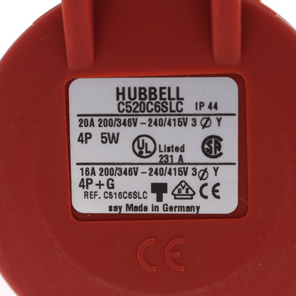 Hubbell Red Pin & Sleeve Connector C-Series LC 3� 20A 200-415V 4P5W C520C6SLC