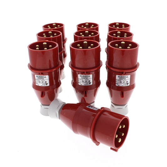 10 Hubbell Red Pin & Sleeve Male Plugs Splashproof 20A 200-415V 4P5W C520P6S