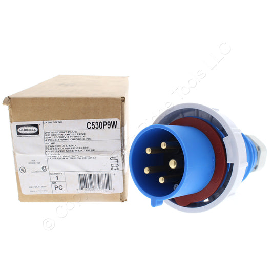 Hubbell C530P9W Watertight IEC 309 Pin & Sleeve 30A Male Plug 120/208V 3�Y 4P5W