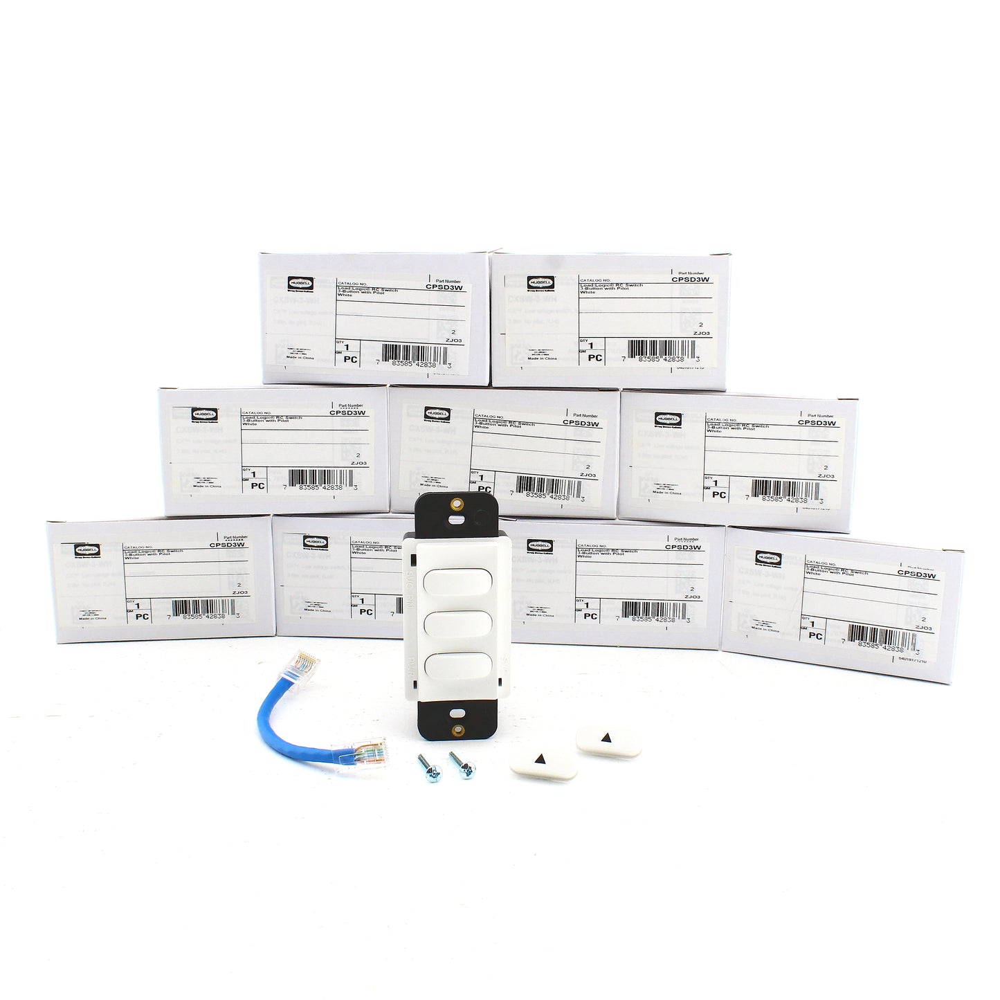 Hubbell CPSD3W White 3-Button Pilot Switch for Load:Logic Control Panel 10-Pack