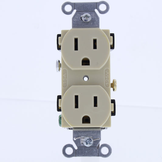 Hubbell Ivory Duplex Smooth Face Receptacle Outlet 5-15 15A 125V 2P3W Bulk CR15I