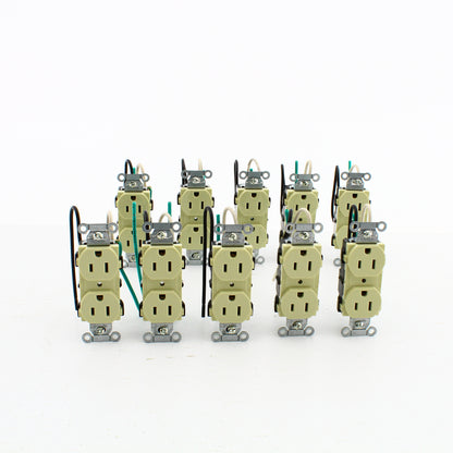10 Hubbell Ivory Commercial Receptacle Outlets 15A 125V 8" Wire Leads CR15IP1