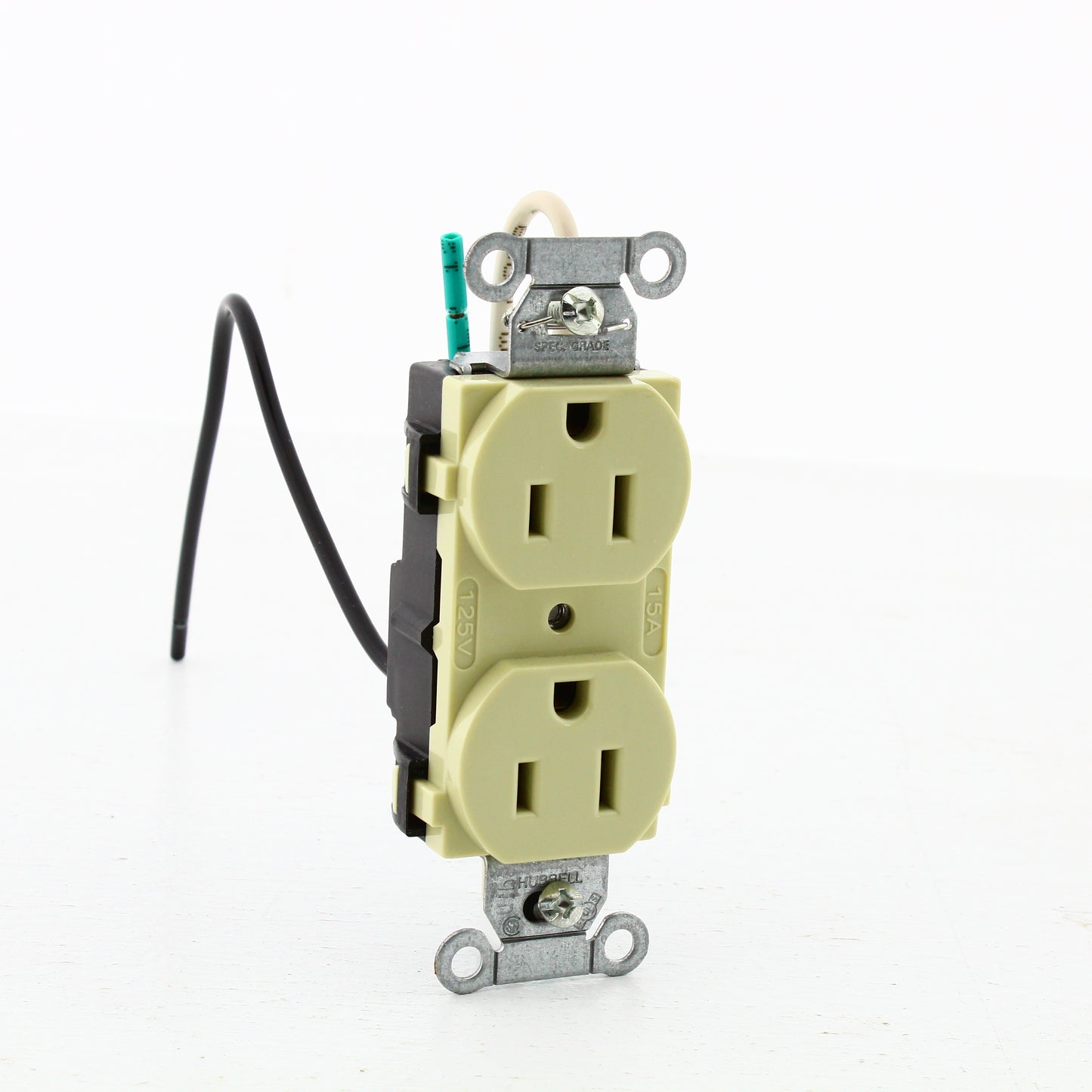 5 Hubbell Ivory Commercial Receptacle Outlets 15A 125V 8" Wire Leads CR15IP1
