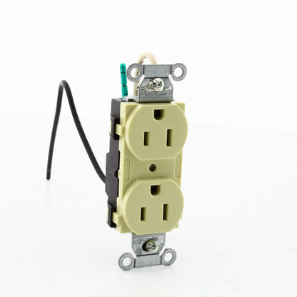 Hubbell Ivory Commercial Receptacle Outlet 15A 125V 8" Wire Leads CR15IP1