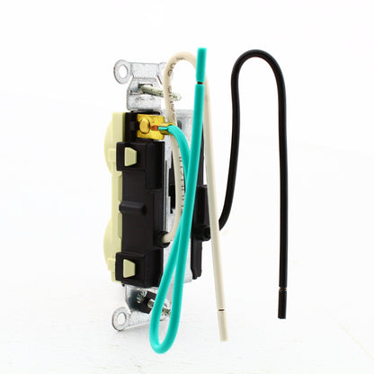 Hubbell Ivory Commercial Receptacle Outlet 15A 125V 8" Wire Leads CR15IP1