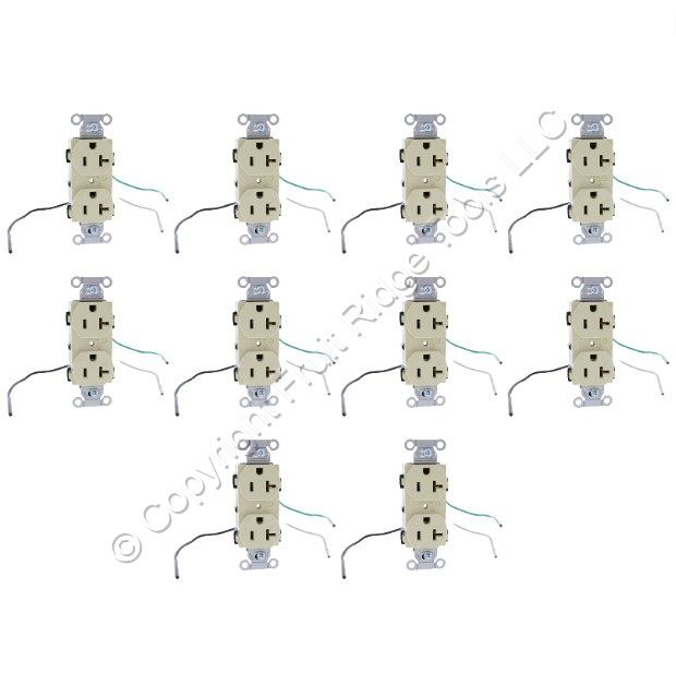 10 Hubbell Ivory Commercial Duplex Receptacles Wire Leads 5-20R 20A 125V CR20IP1
