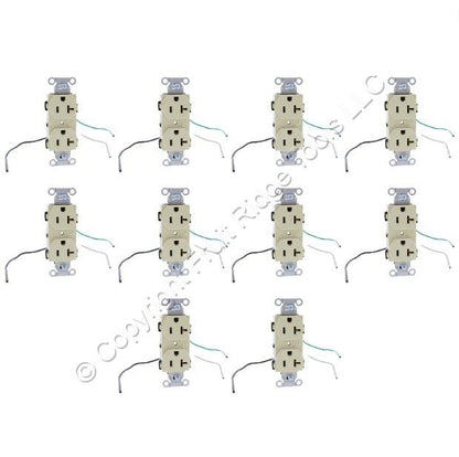 10 Hubbell Ivory Commercial Duplex Receptacles Wire Leads 5-20R 20A 125V CR20IP1
