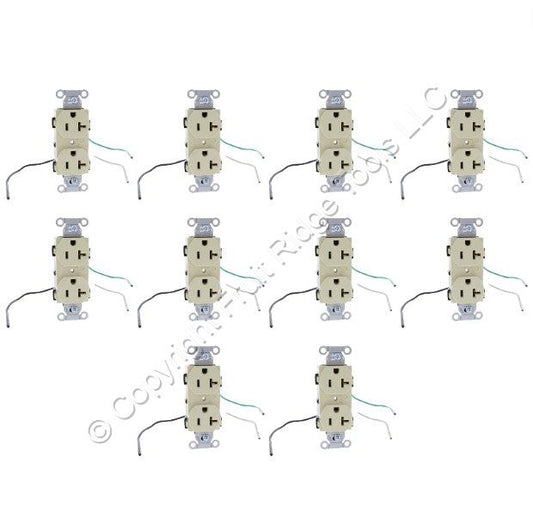 10 Hubbell Ivory Commercial Duplex Receptacles Wire Leads 5-20R 20A 125V CR20IP1