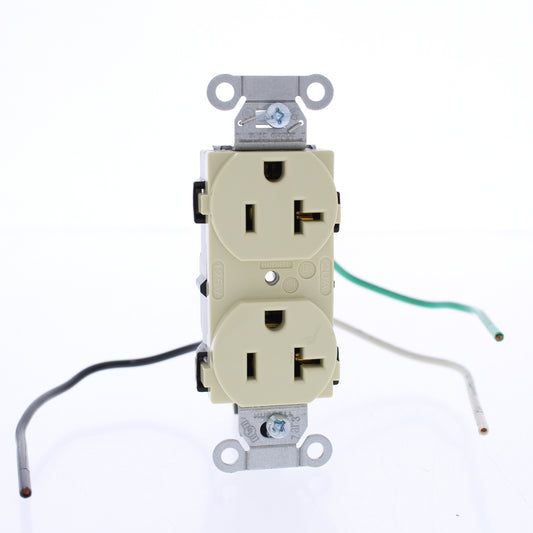 Hubbell Ivory Commercial Duplex Receptacle Wire Leads 5-20R 20A 125V CR20IP1