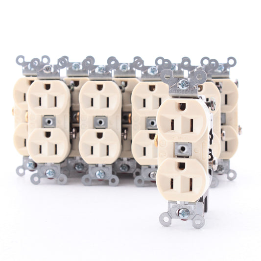 Hubbell CRF15LA Almond 15A Finder Groove Duplex Receptacle Outlets 5-15R 10pcs