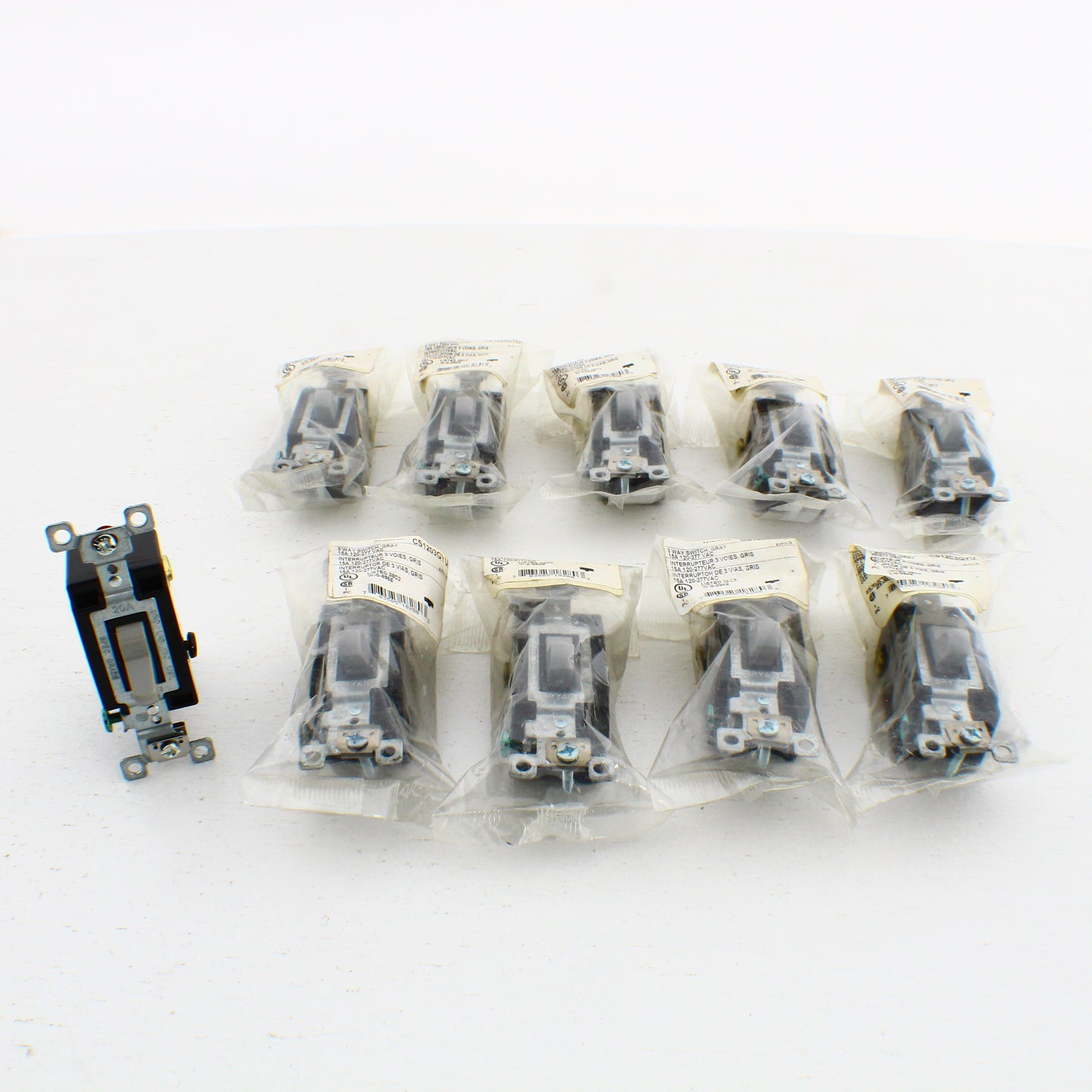 Hubbell CS1203GY Gray Commercial Toggle Light Switches 3-Way 15A 120/277V 10pcs