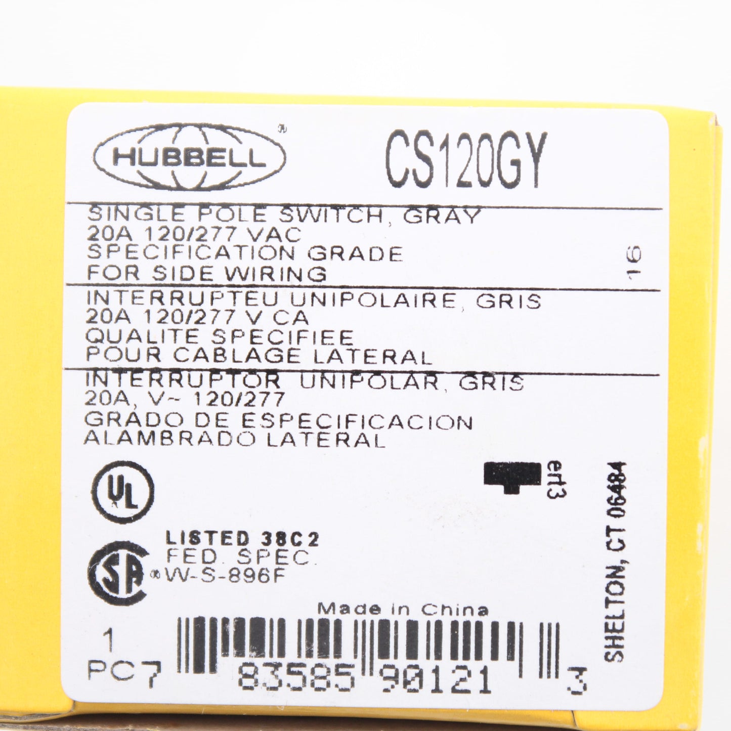 Hubbell Bryant Gray COMMERCIAL Toggle Wall Light Switch Single Pole 15A CS120GY
