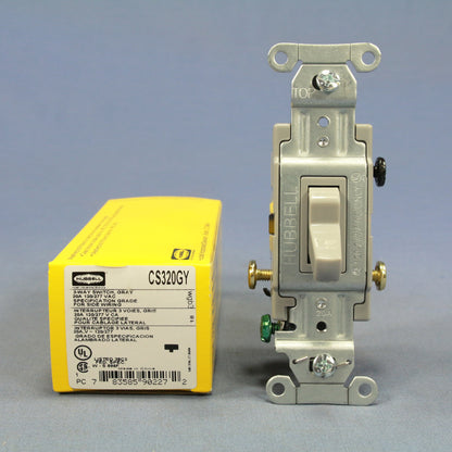 Hubbell CS320GY Gray 3-Way Commercial Toggle Wall Light Switch 20A 120/277V Box