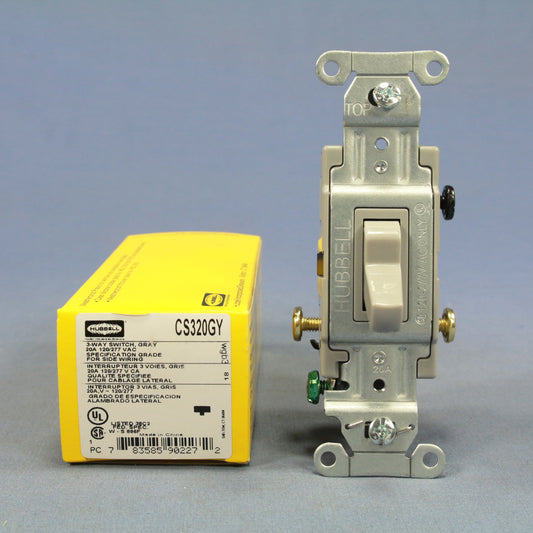 Hubbell CS320GY Gray 3-Way Commercial Toggle Wall Light Switch 20A 120/277V Box