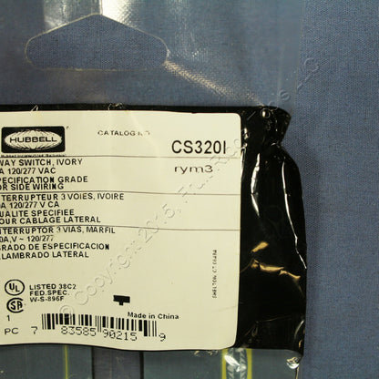Hubbell CS320I Ivory 3-Way Commercial Toggle Wall Light Switch 20A 120/277V Box