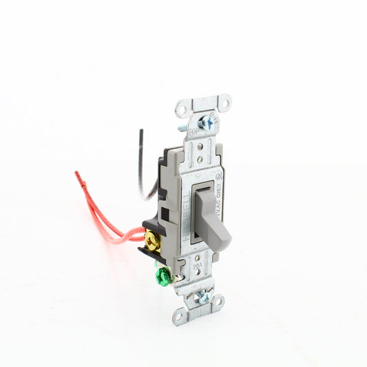 Hubbell Gray Commercial Toggle Light Switch 20A 3-Way w/8" Wire Leads CSL120GY