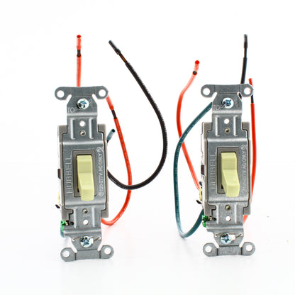Hubbell CSL120I Ivory Commercial Toggle Light Switch 20A 3-Way w/Wire Leads 2pcs