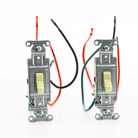 Hubbell CSL120I Ivory Commercial Toggle Light Switch 20A 3-Way w/Wire Leads 2pcs