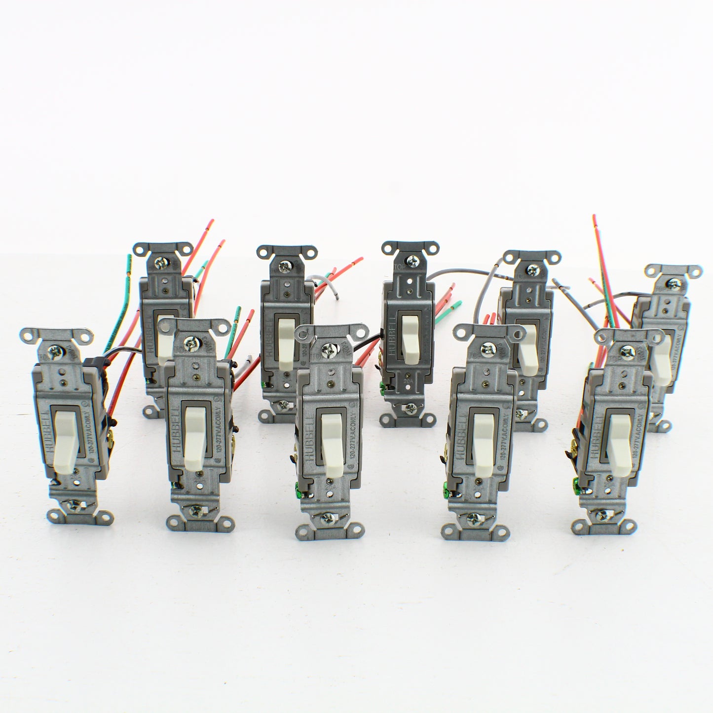 Hubbell CSL120WM2 White Commercial Toggle Light Switch 20A 3-Way Wire Leads 10pc