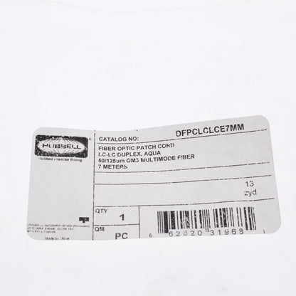 Hubbell Fiber Optic Patch Cord Plenum OM3 Cable Duplex MM LC-LC 7m DFPCLCLCE7MM