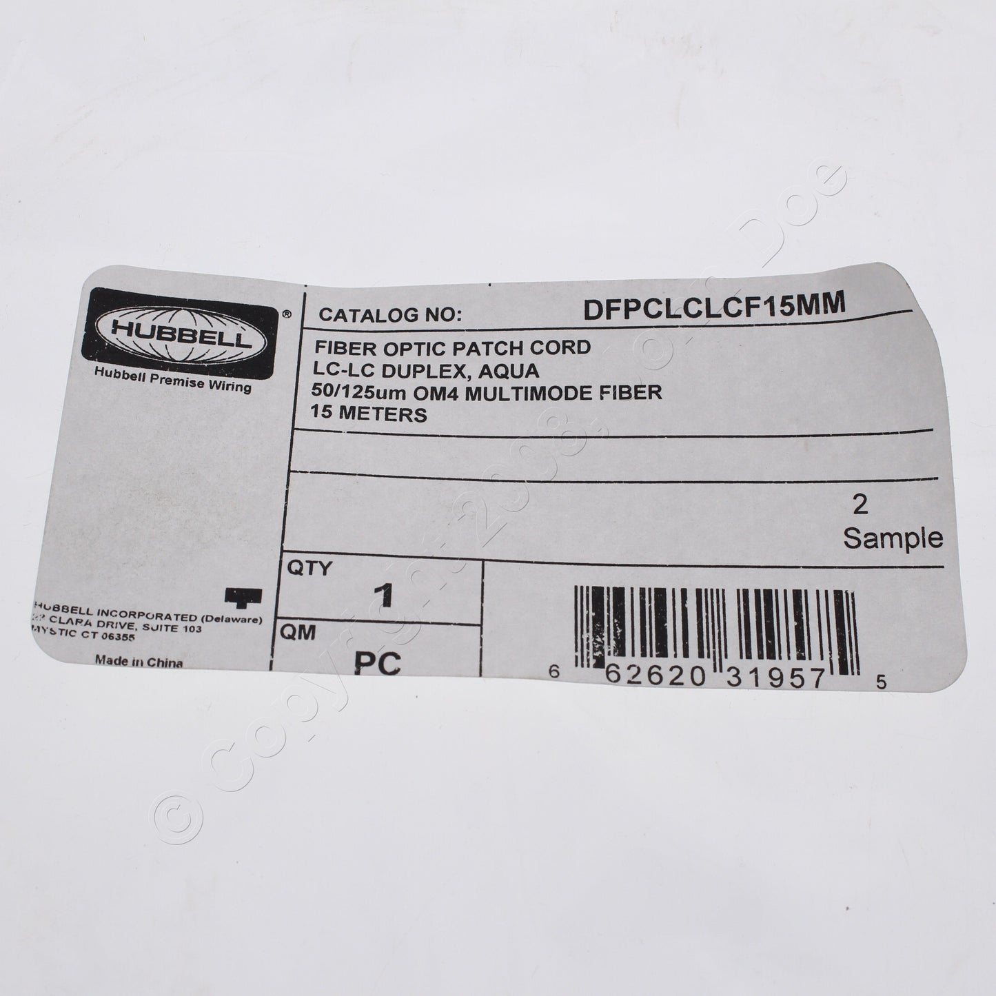 Hubbell Fiber Optic Patch Cord Plenum OM4 Duplex MM LC-LC 15m DFPCLCLCF15MM