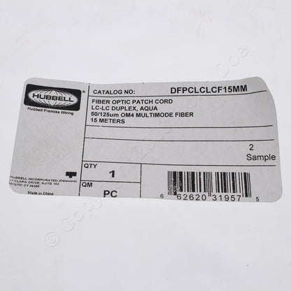Hubbell Fiber Optic Patch Cord Plenum OM4 Duplex MM LC-LC 15m DFPCLCLCF15MM