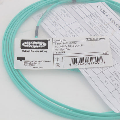 Hubbell Fiber Optic Patch Cord Cable LSZH OM4 Duplex MM LC-LC 3m DFPCLCLCF3MMZ
