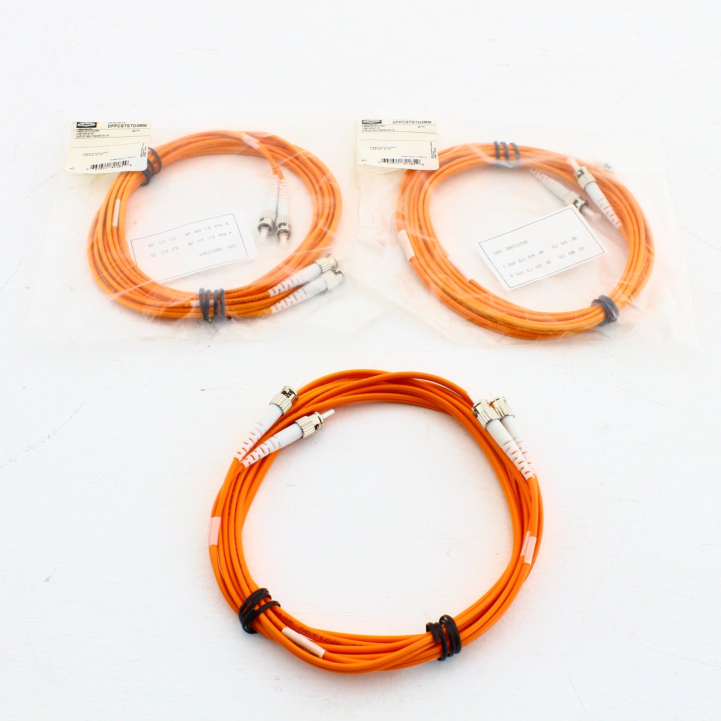 3 Hubbell Fiber Optic Patch Cords Plenum OM2 Cable Dupl MM ST-ST 3m DFPCSTSTD3MM