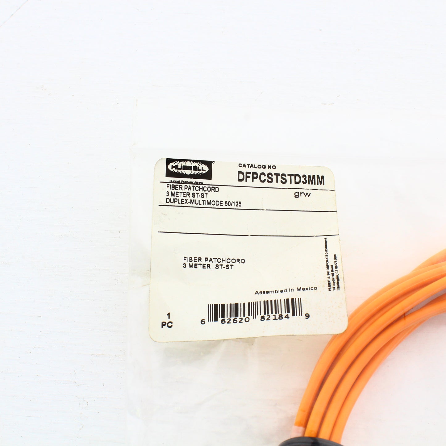 Hubbell Fiber Optic Patch Cord Plenum OM2 Cable Duplex MM ST-ST 3m DFPCSTSTD3MM