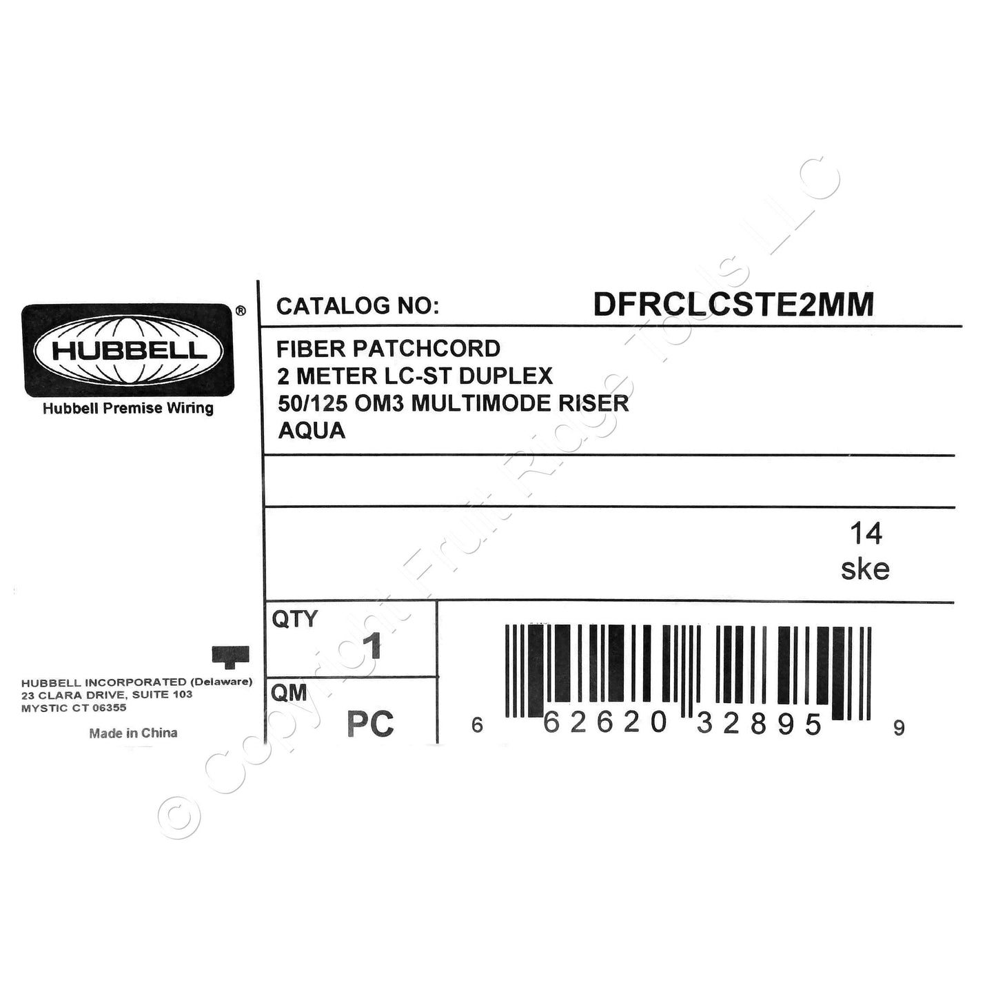 Hubbell Fiber Optic Patch Cord Riser OM3 Duplex MM LC-ST 2m DFRCLCSTE2MM