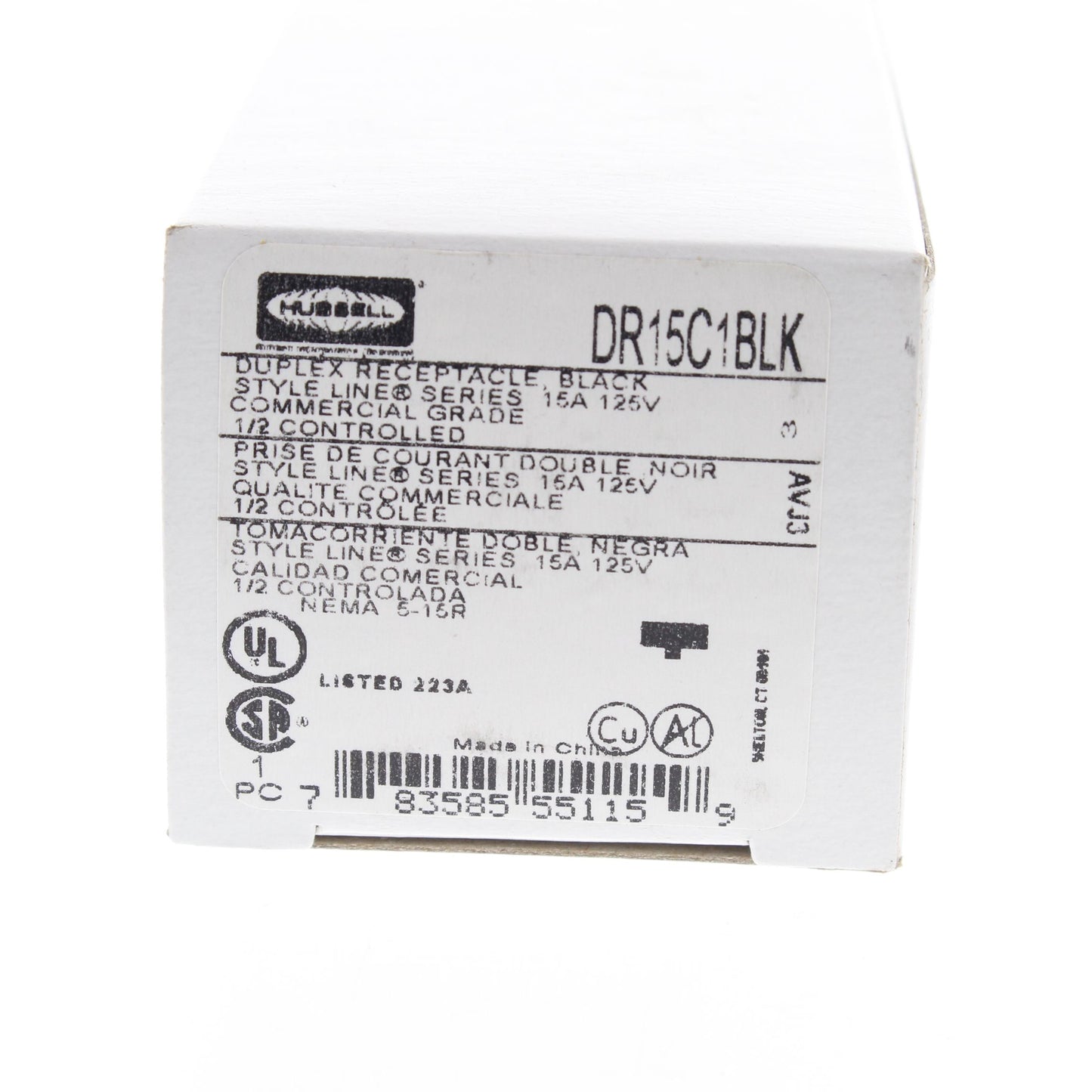 Hubbell DR15C1BLK Black Commercial Decorator 15A 5-15R Outlet 1/2 Controlled