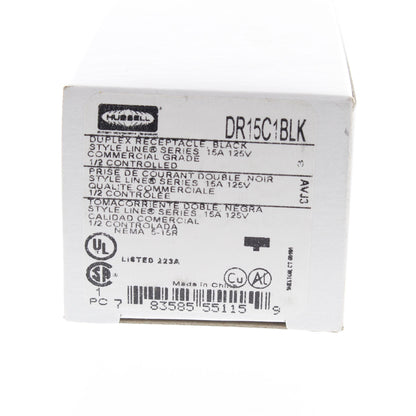 Hubbell DR15C1BLK Black Commercial Decorator 15A 5-15R Outlet 1/2 Controlled