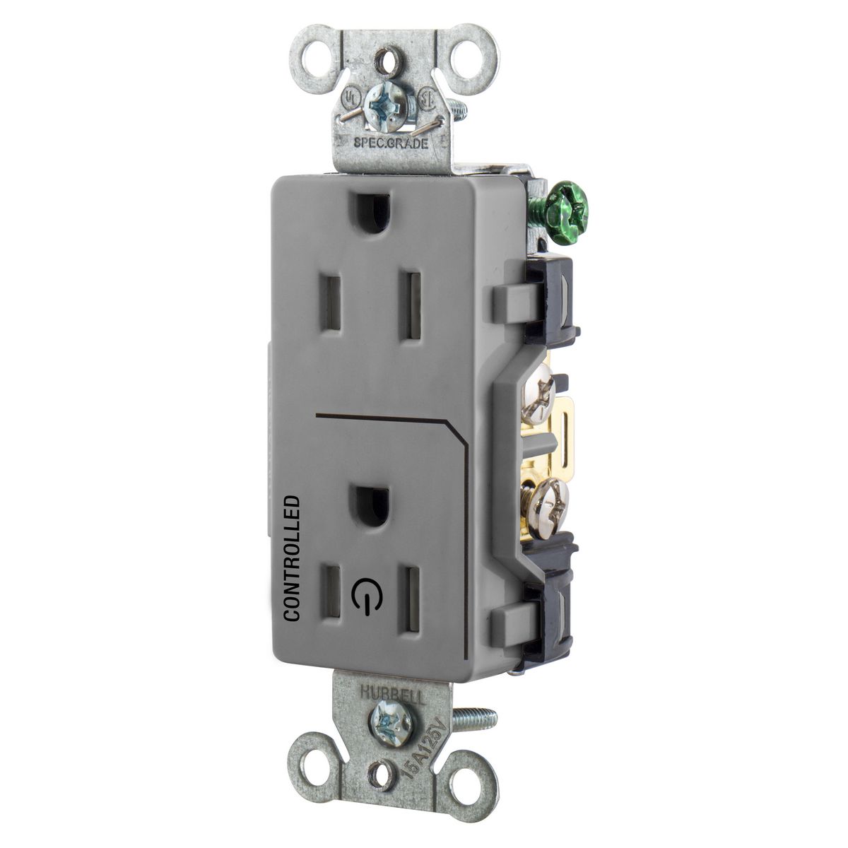 Hubbell Gray Decorator Duplex Outlet Receptacle 1/2 Controlled 15A DR15C1GRY