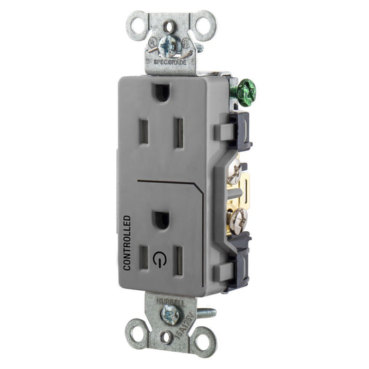 Hubbell Gray Decorator Duplex Outlet Receptacle 1/2 Controlled 15A DR15C1GRY