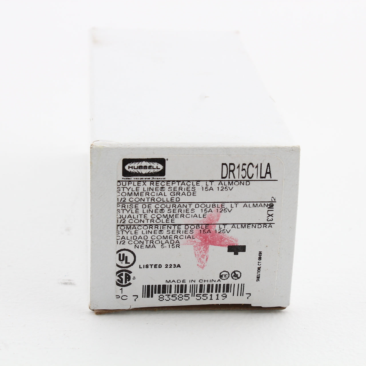 Hubbell DR15C1LA Lt Almond Commercial Decorator 5-15R Outlet 1/2 Controlled 15A
