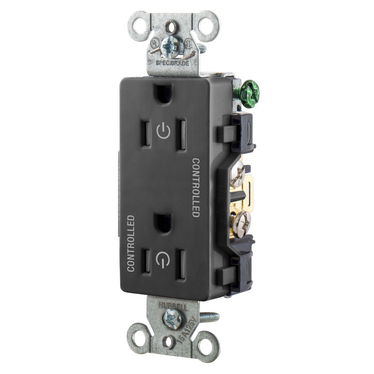 Hubbell DR15C2BLKTR Black Commercial TR Decorator 2/2 Controlled 15A 5-15 Outlet