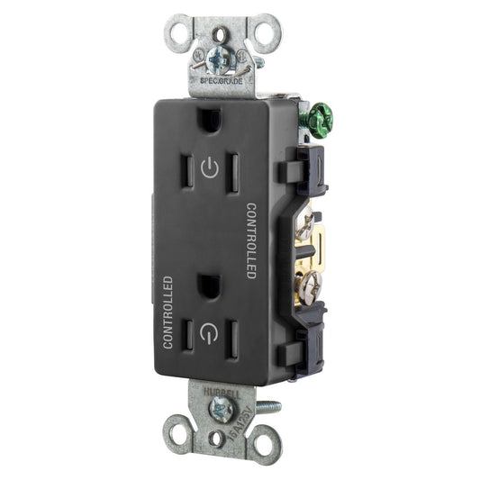 Hubbell DR15C2BLKTR Black Commercial TR Decorator 2/2 Controlled 15A 5-15 Outlet