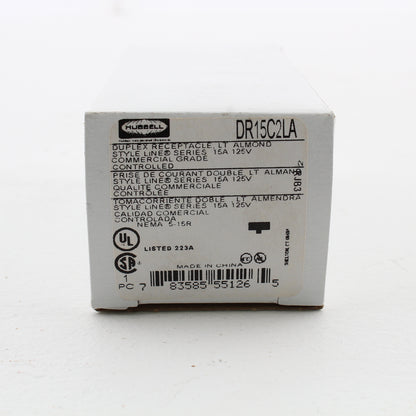 Hubbell DR15C2LA Lt Almond Commercial Decorator 5-15R Outlet 2/2 Controlled 15A