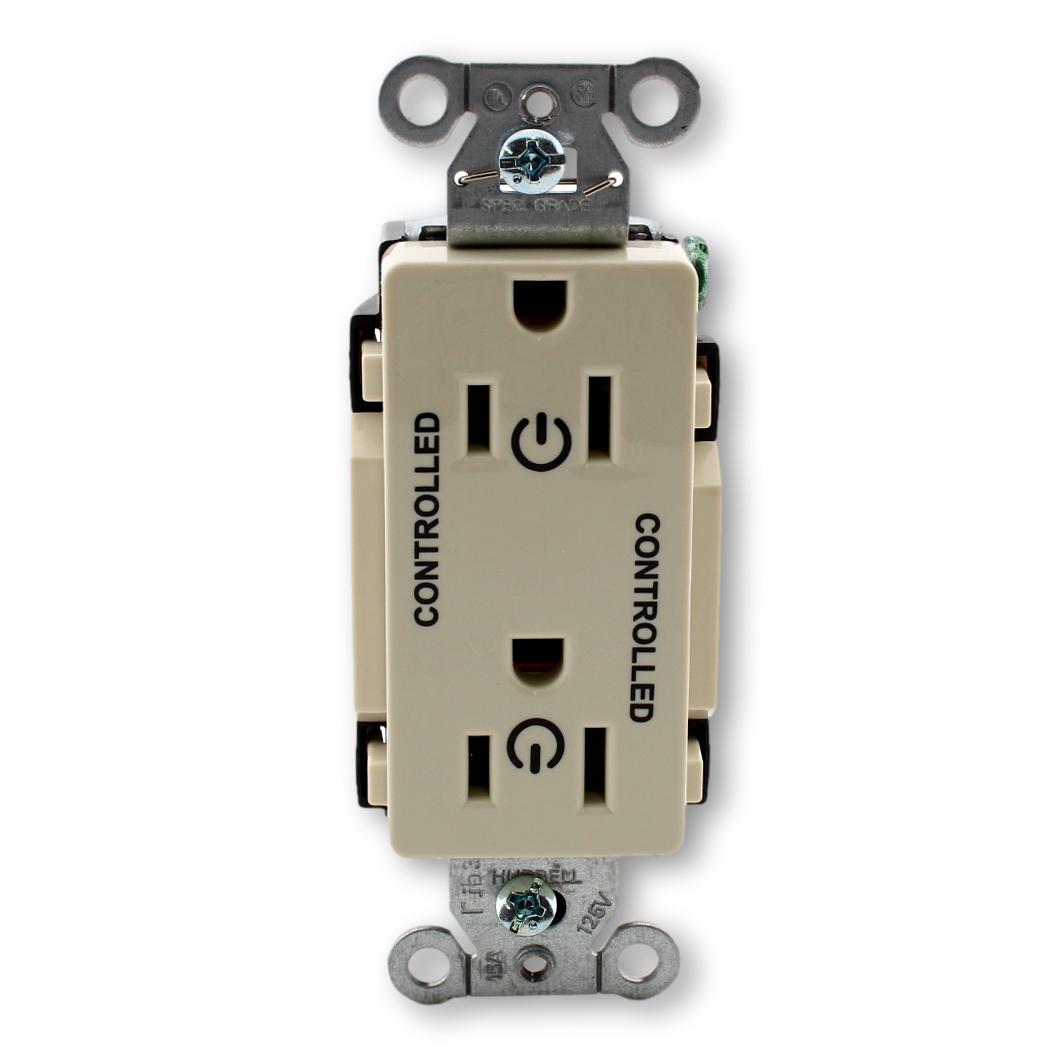 Hubbell DR15C2LA Lt Almond Commercial Decorator 5-15R Outlet 2/2 Controlled 15A